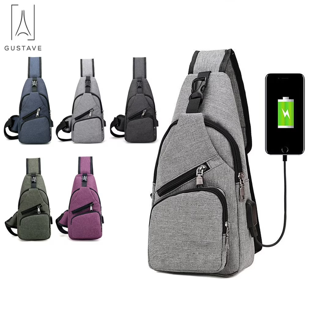 Men'S Sling Daypack Crossbody Chest Backpack with USB Charging for Travel or Hiking - Blue