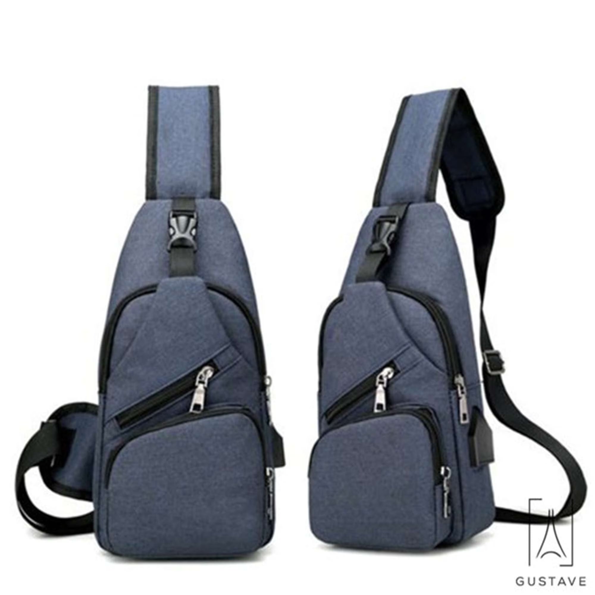 Men'S Sling Daypack Crossbody Chest Backpack with USB Charging for Travel or Hiking - Blue
